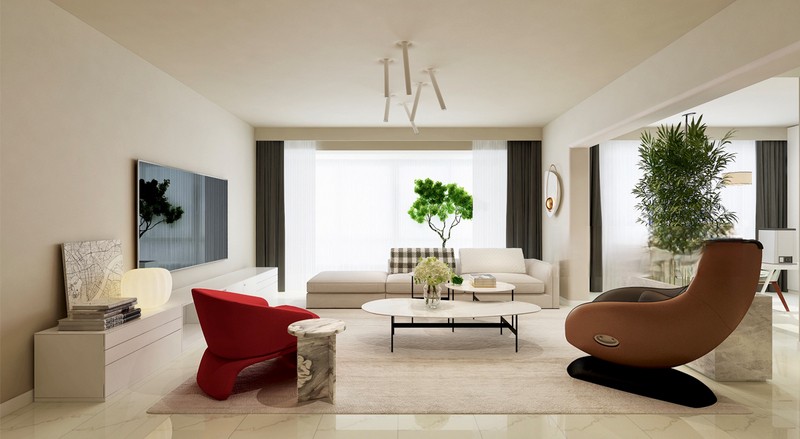 上海东方曼哈顿190平现代简约风格住宅客厅装修效果图