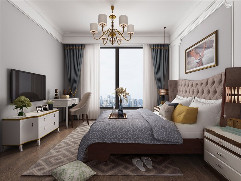 上海尚海郦景136平美式乡村风格住宅卧室装修效果图