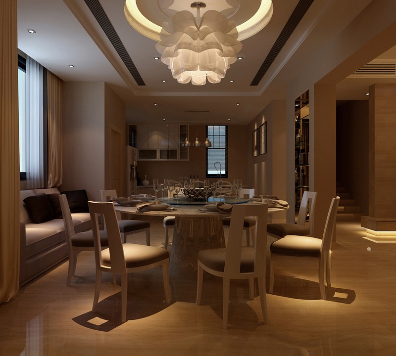 上海水晶湖畔三千院360平现代简约风格别墅餐厅装修效果图