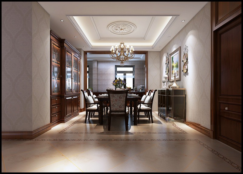 上海英庭名墅300平新中式风格别墅餐厅装修效果图