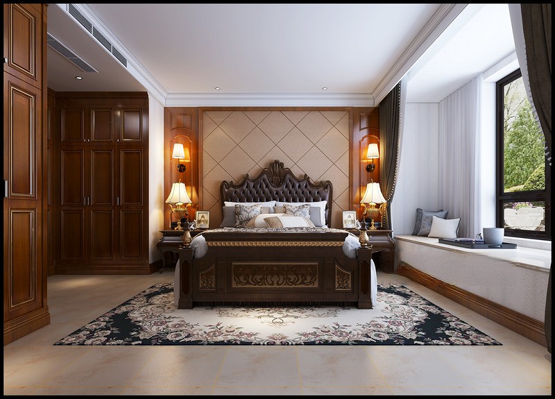 上海英庭名墅300平新中式风格别墅卧室装修效果图
