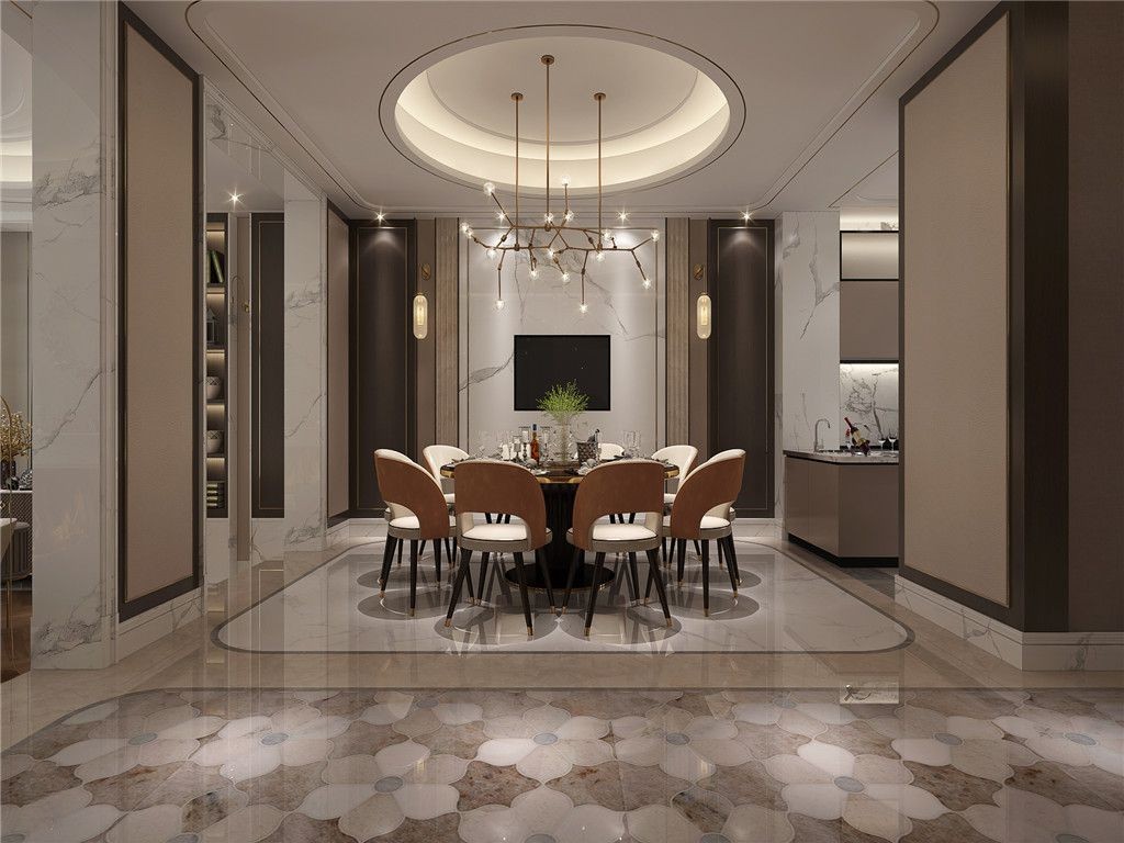 杨浦区银亿领墅600平现代风格独栋别墅餐厅装修效果图