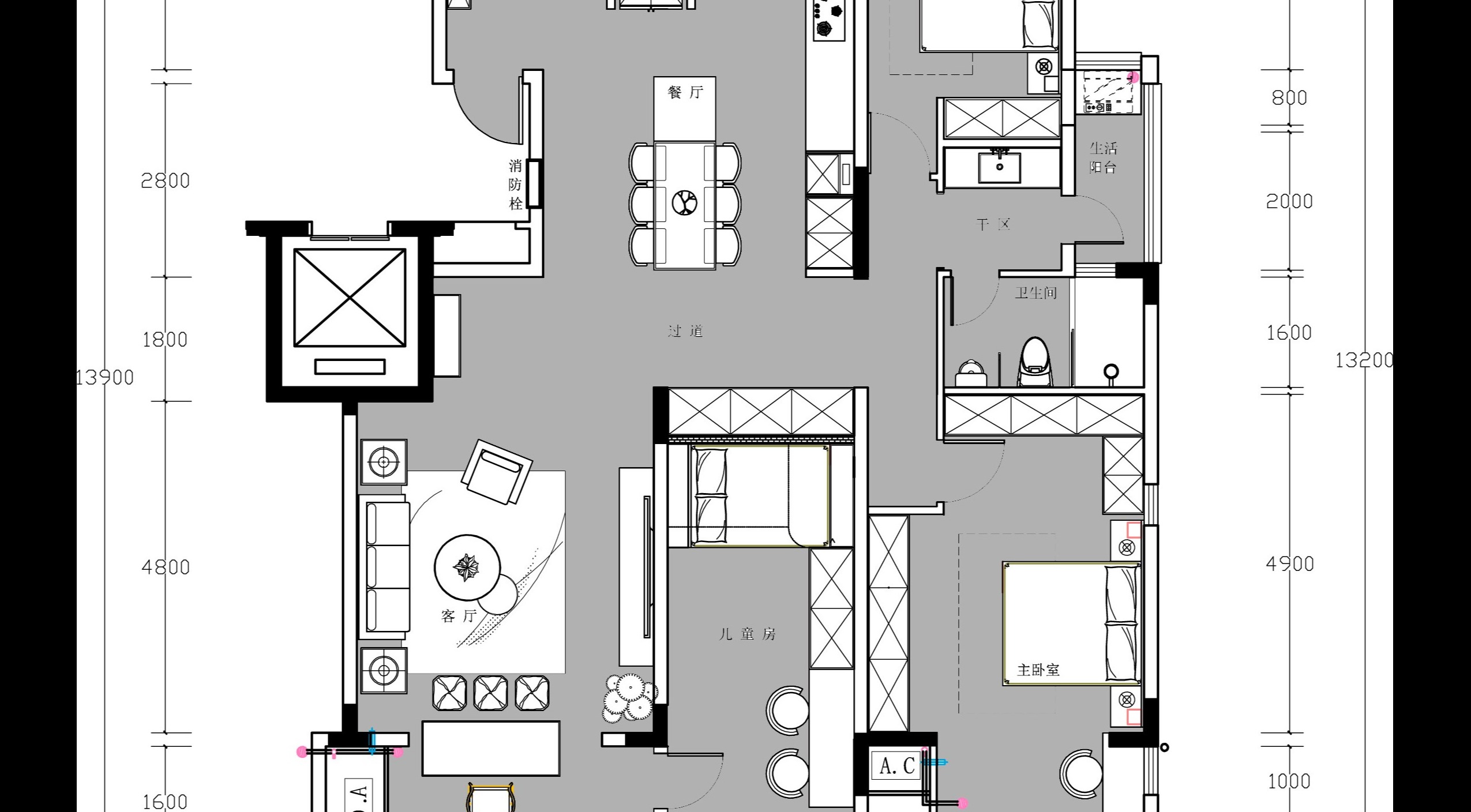浦东新区兰珊桂庭160平现代简约风格三室两厅装修效果图