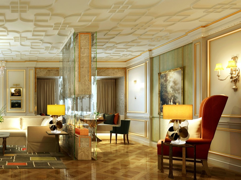 浦东汤臣一品300平美式风格大平层客厅装修效果图