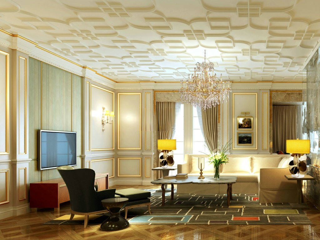 浦东汤臣一品300平美式风格大平层客厅装修效果图