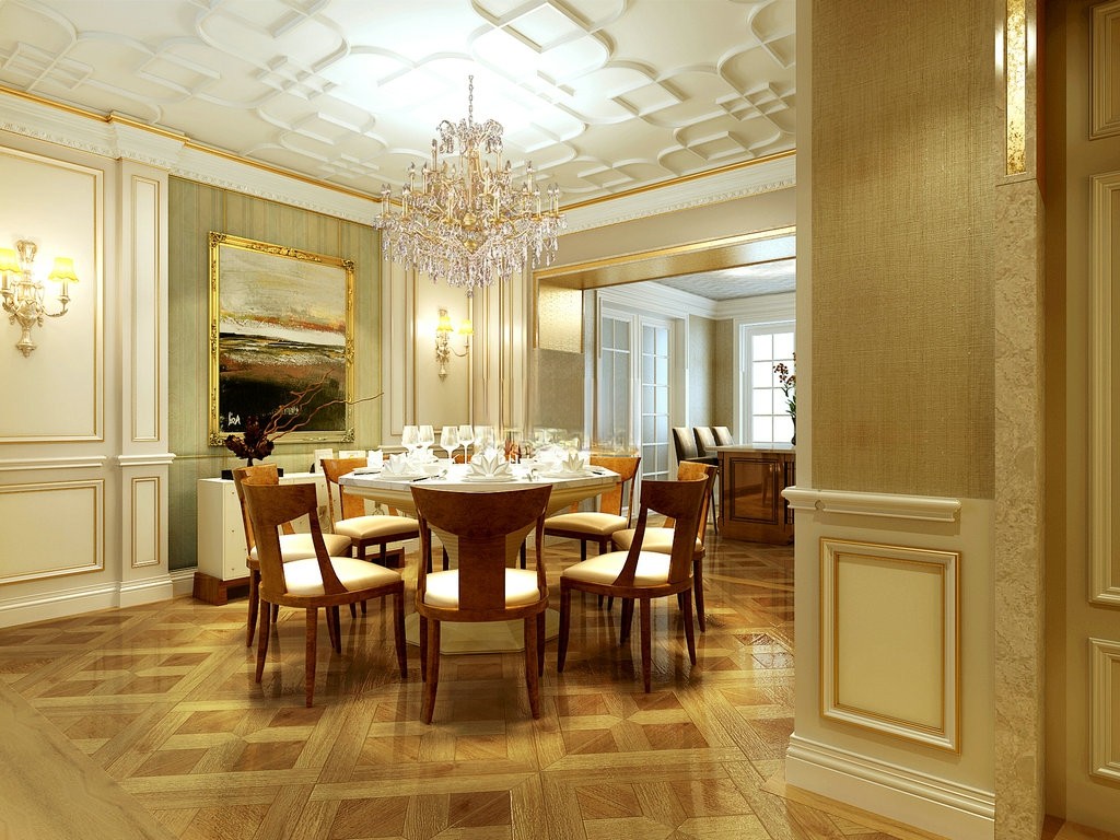 浦东汤臣一品300平美式风格大平层餐厅装修效果图