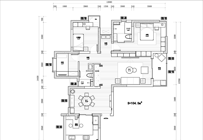 宝山区柏丽华庭105平简约风格公寓装修效果图