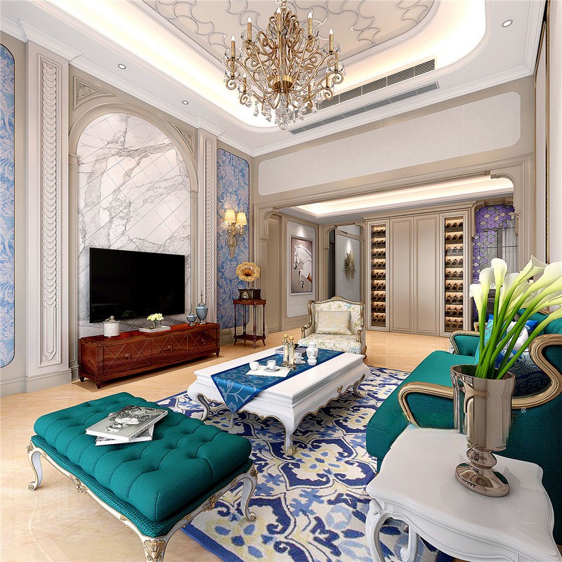 上海自建别墅800平欧式风格别墅客厅装修效果图