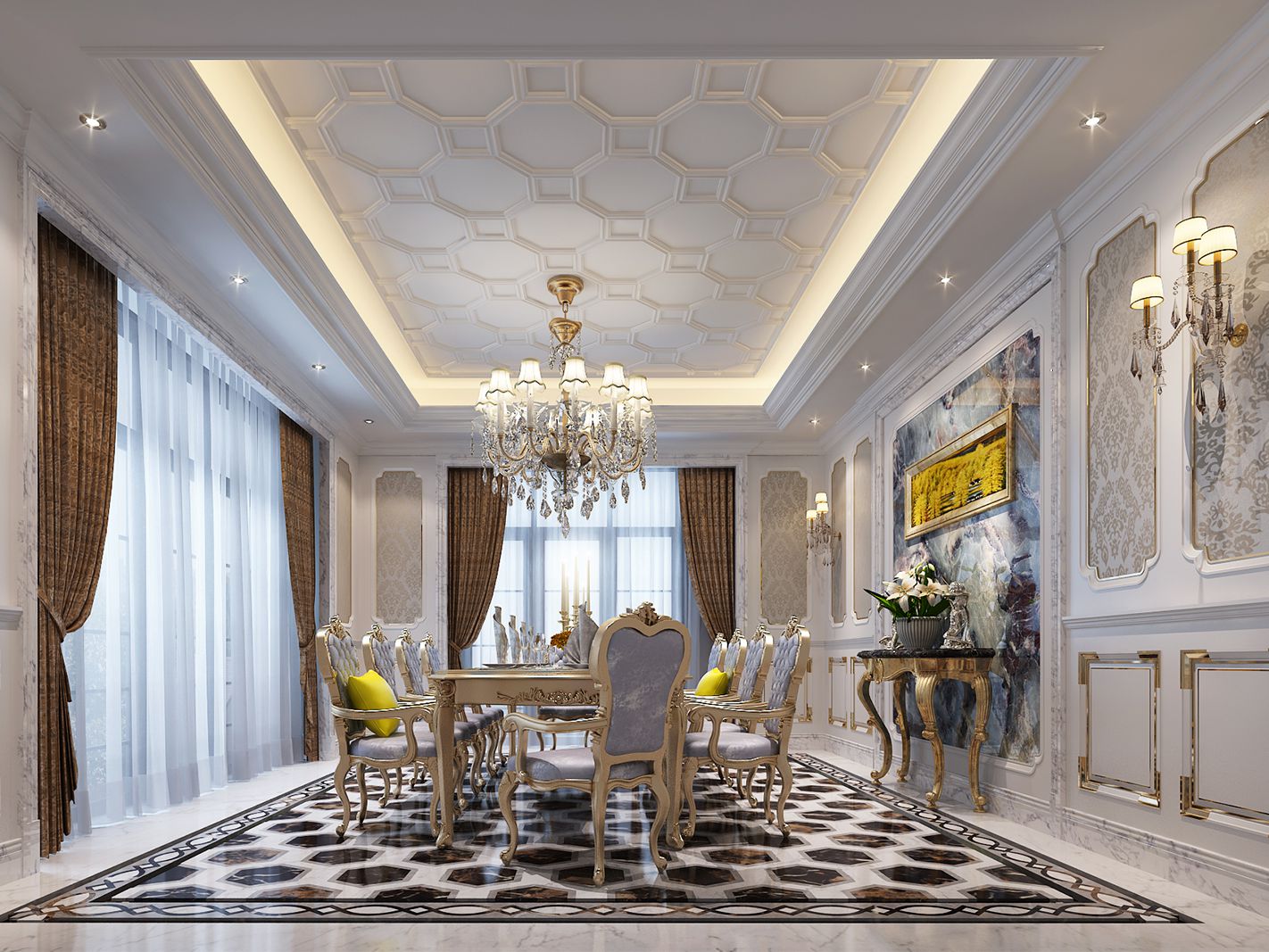 嘉定区200平新中式风格独栋别墅餐厅装修效果图