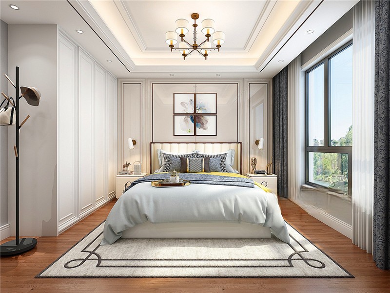 上海自建别墅800平欧式风格别墅卧室装修效果图