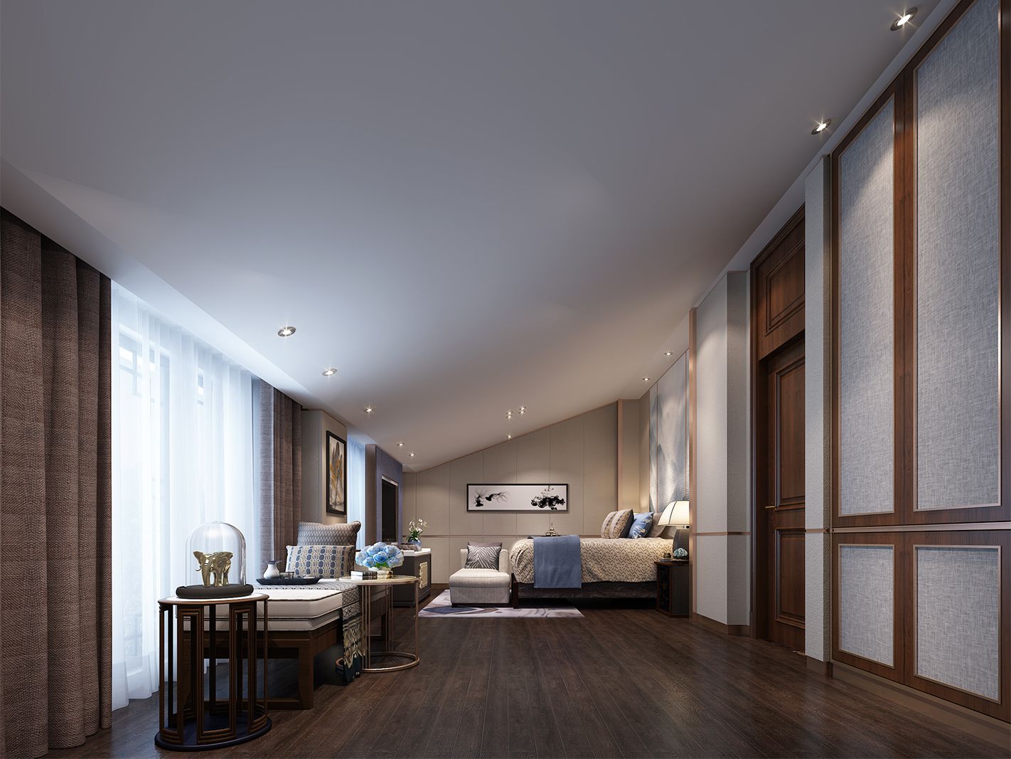 嘉定区200平新中式风格独栋别墅卧室装修效果图