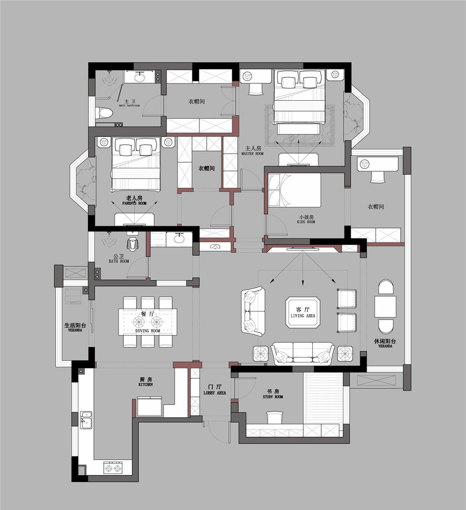 宝山区中环一号122平现代简约风格三室两厅装修效果图