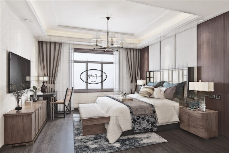 上海上海华欣苑280平新中式风格别墅卧室装修效果图
