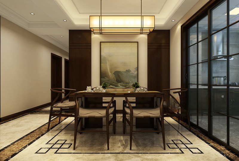 上海凯佳尊品国际110平新中式风格三居室餐厅装修效果图