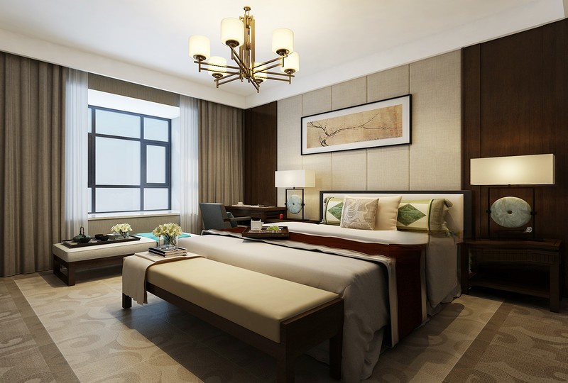 上海凯佳尊品国际110平新中式风格三居室卧室装修效果图