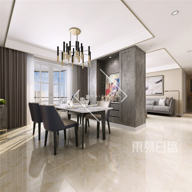 上海国际丽都城135平美式风格三居室餐厅装修效果图