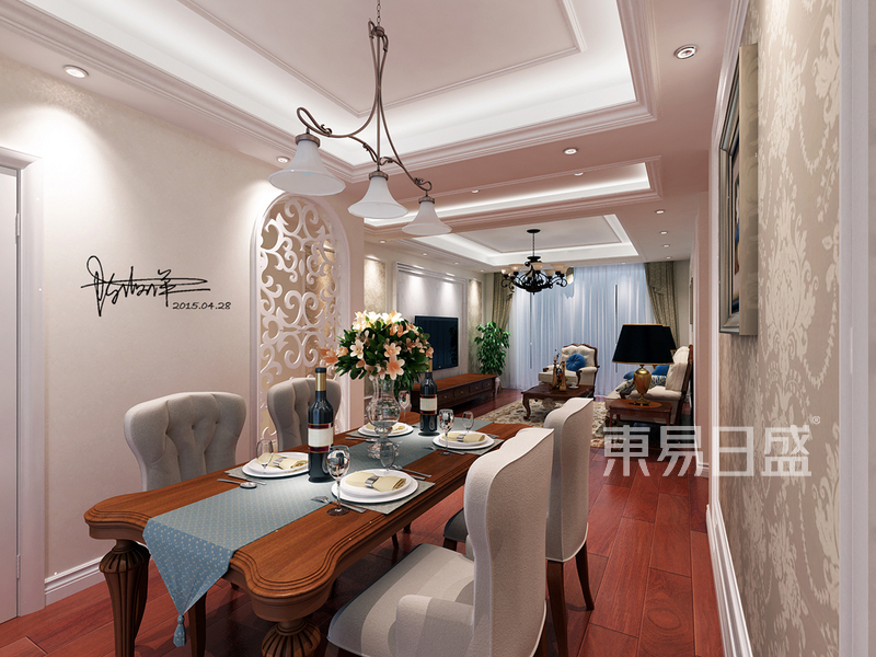 上海保利叶语136平欧式古典风格三居室餐厅装修效果图