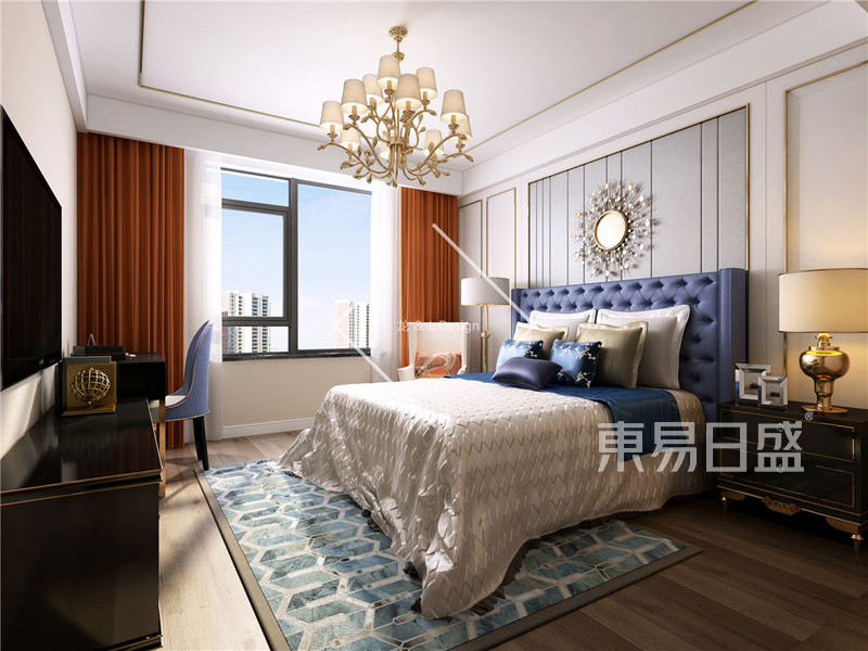 上海国际丽都城135平美式风格三居室卧室装修效果图