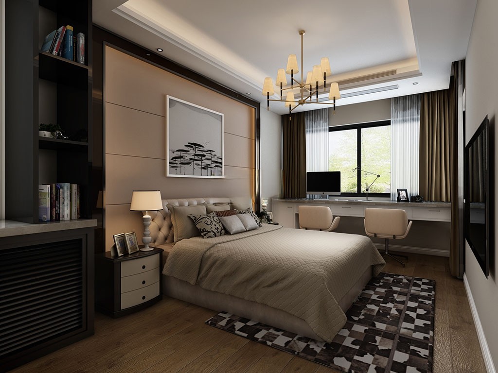 松江区法兰西世家280平现代风格独栋别墅卧室装修效果图