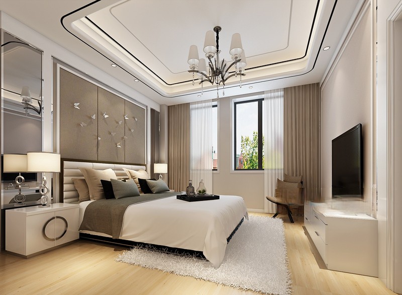 上海阳光城花满墅700平美式风格别墅卧室装修效果图