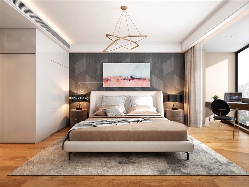 上海上海新湖明珠城170平现代简约风格住宅卧室装修效果图