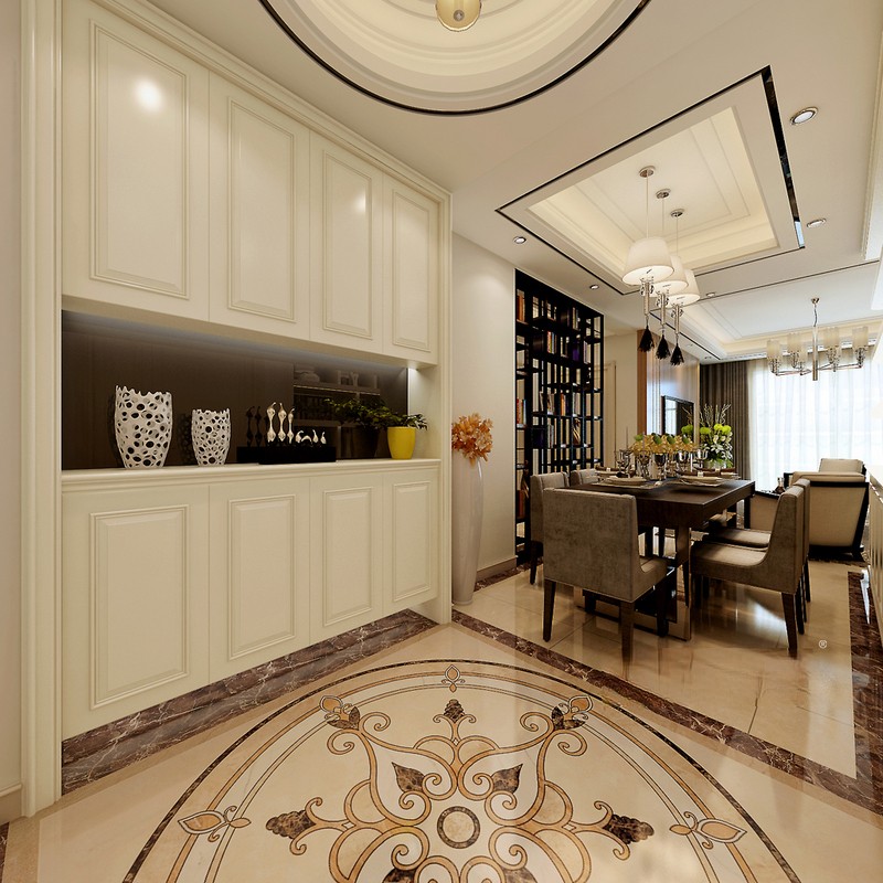 上海建发珑庭100平简约风格住宅餐厅装修效果图