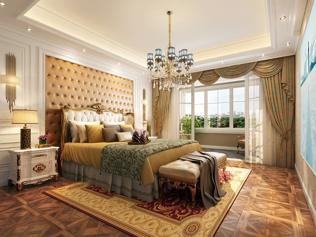 浦东世茂湖滨200平美式风格大平层卧室装修效果图