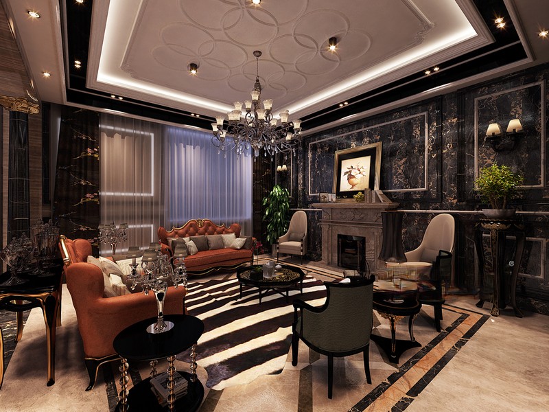 上海中建大公馆450平古典奢华风格别墅客厅装修效果图