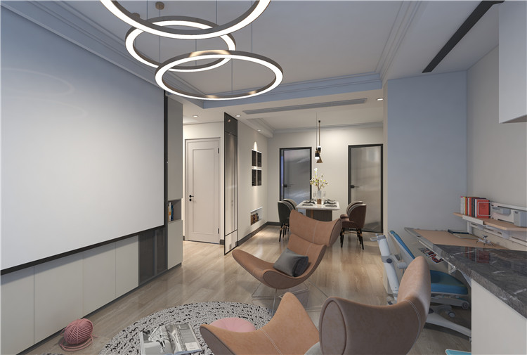 静安区新柳公寓96平现代风格二居室装修效果图
