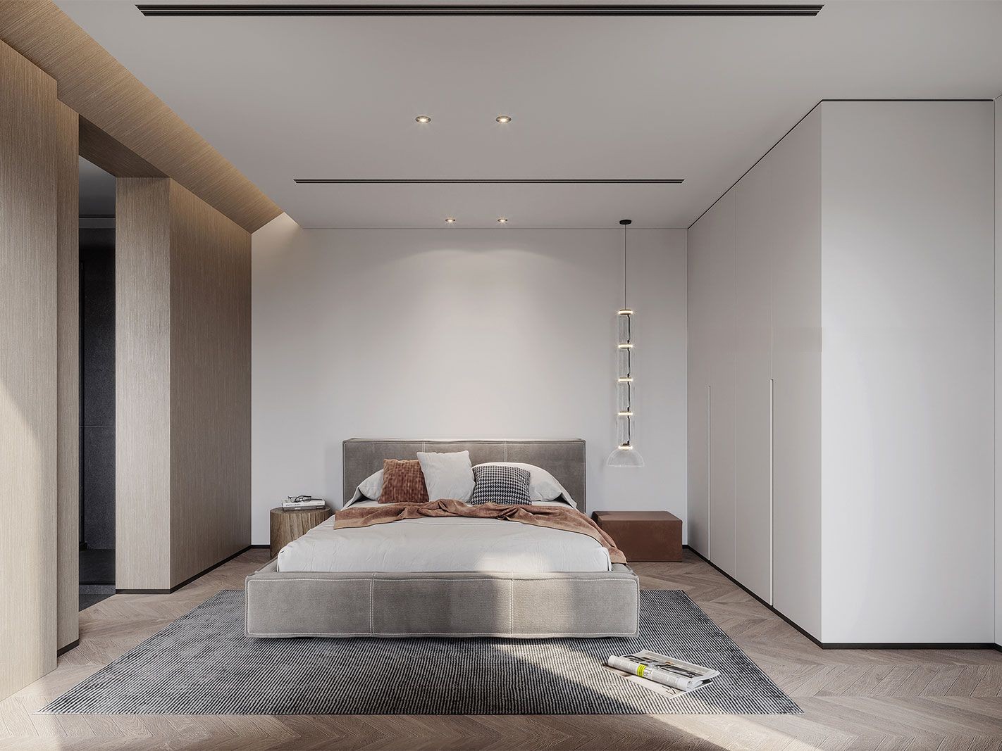 嘉定区莱茵半岛220平现代极简风格独栋别墅卧室装修效果图