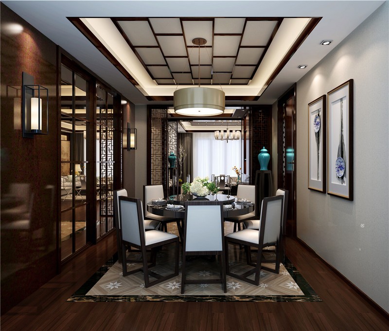 上海森兰明轩140平新中式风格住宅餐厅装修效果图