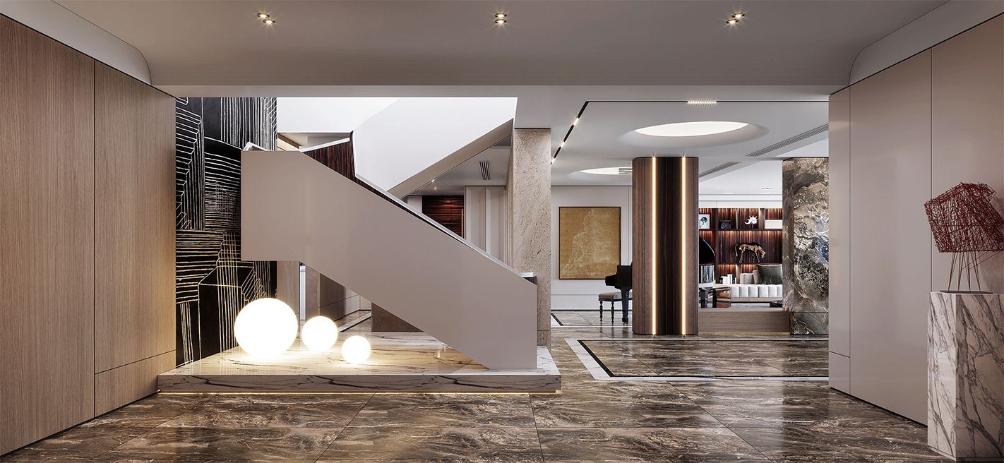 虹口区新外滩花苑400平现代风格公寓楼梯装修效果图