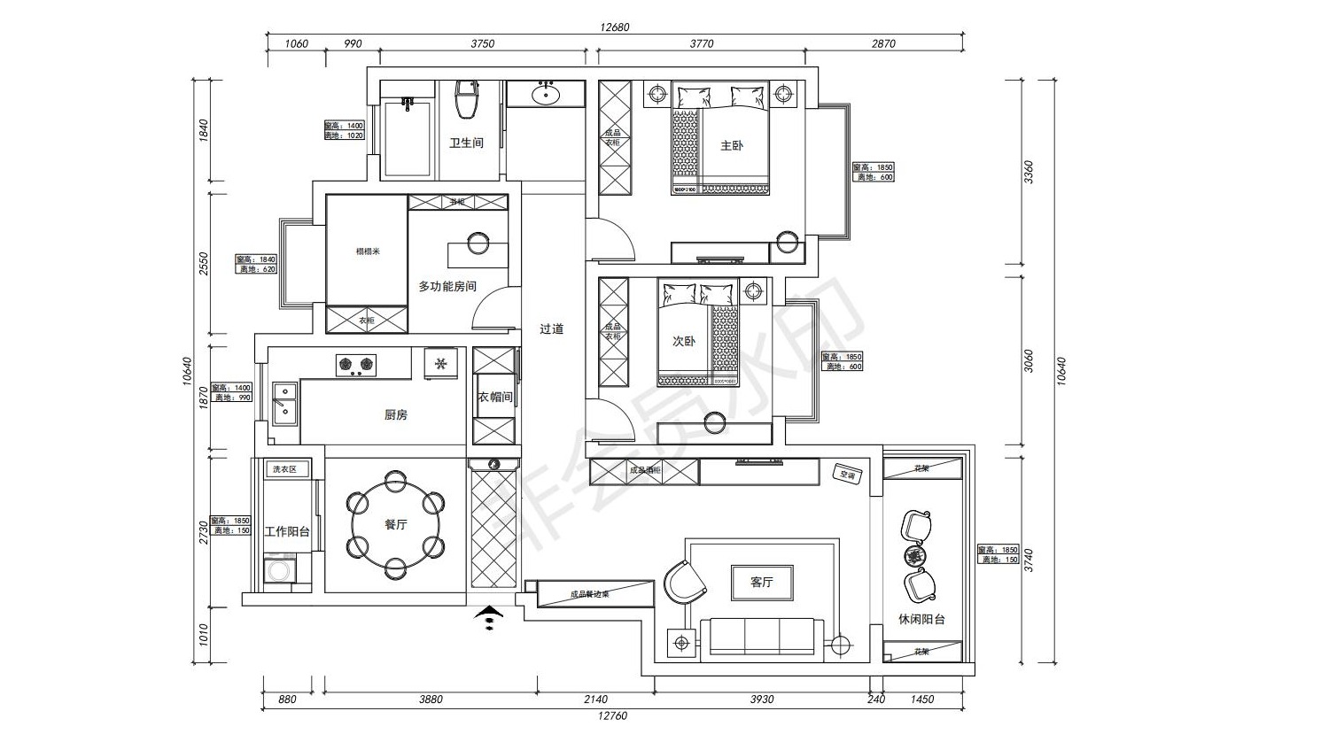 宝山区宝莲湖132平现代简约风格三室两厅装修效果图