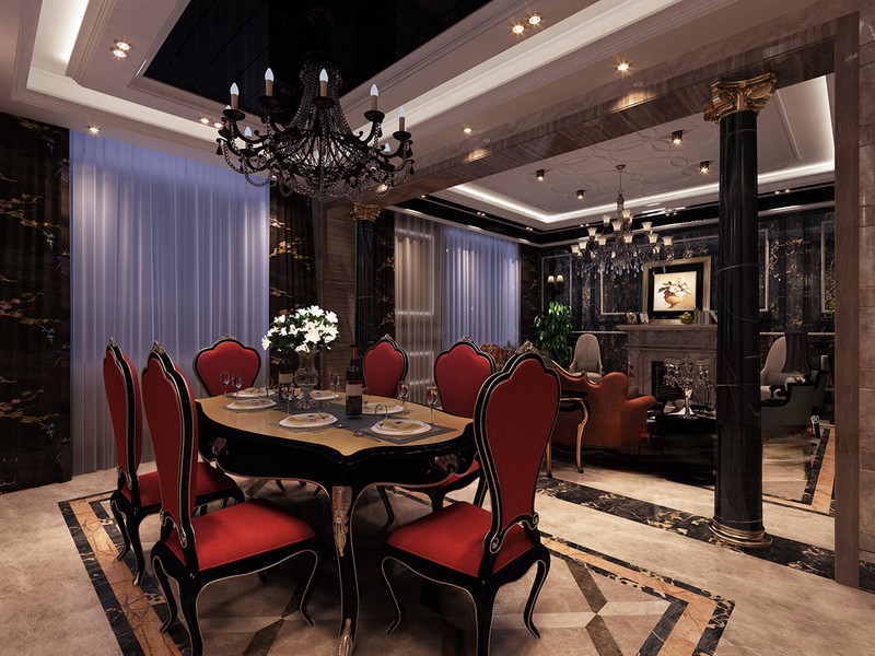 上海中建大公馆450平古典奢华风格别墅餐厅装修效果图