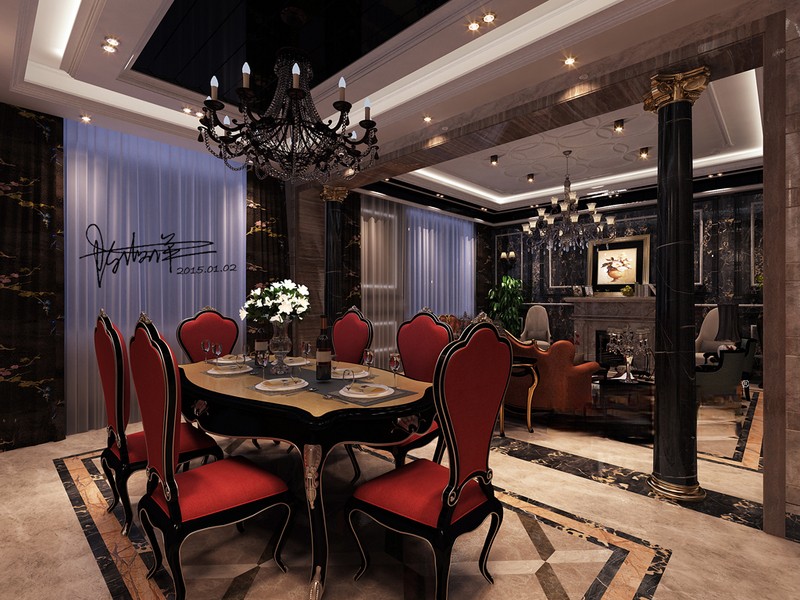 上海中建大公馆450平古典奢华风格别墅餐厅装修效果图