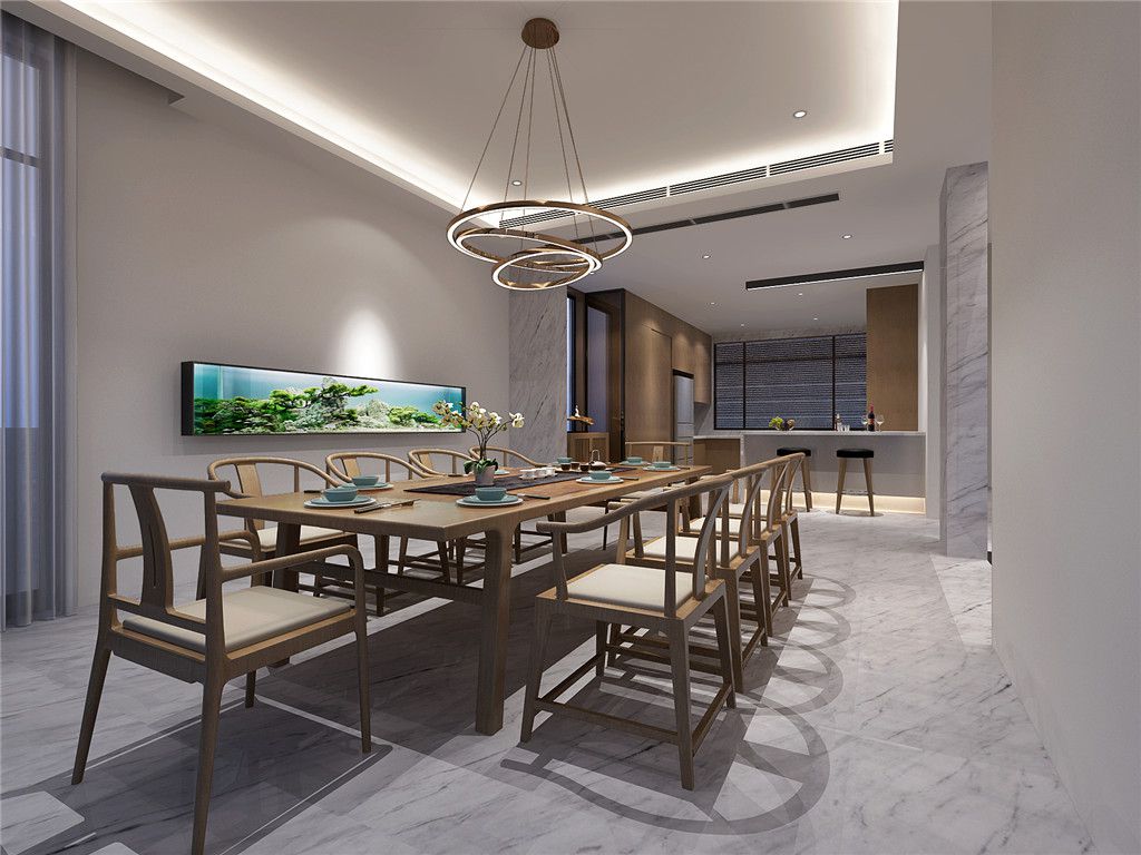 青浦区大华西郊380平新中式风格独栋别墅餐厅装修效果图