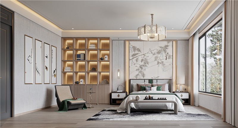 上海松江合生广富汇400平现代简约风格别墅卧室装修效果图