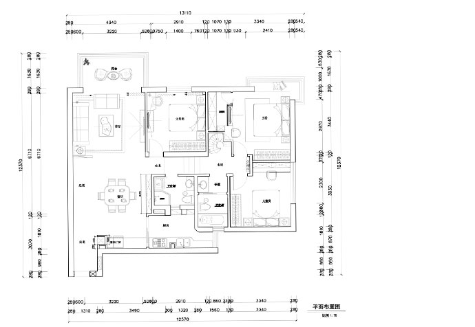 普陀区中远两湾城136平新中式风格公寓装修效果图
