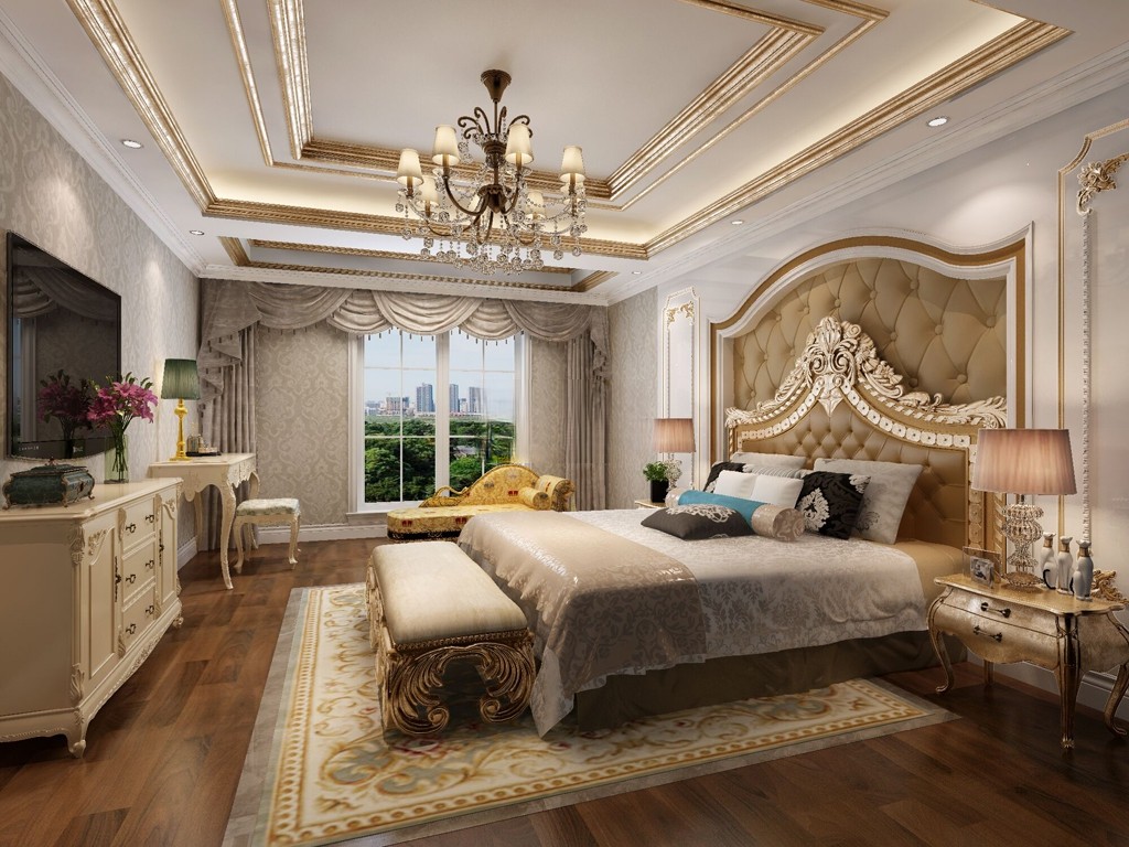 浦东枫丹白露300平欧式风格叠加别墅卧室装修效果图