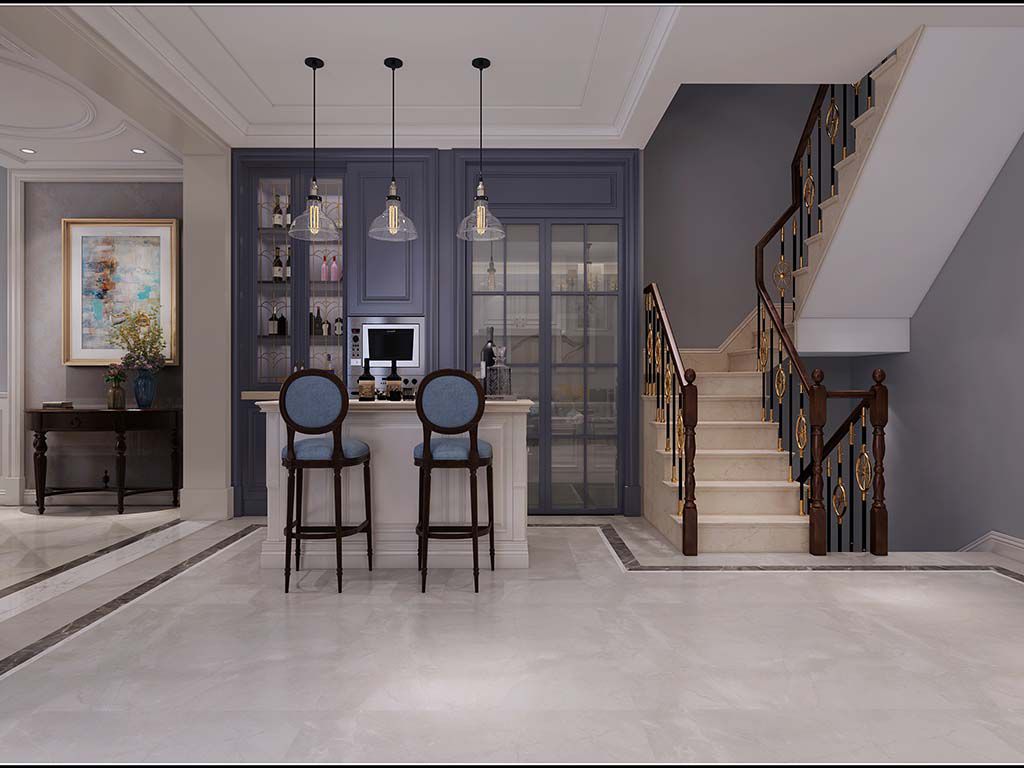 嘉定区波恩风情一期300平美式风格联排别墅楼梯装修效果图