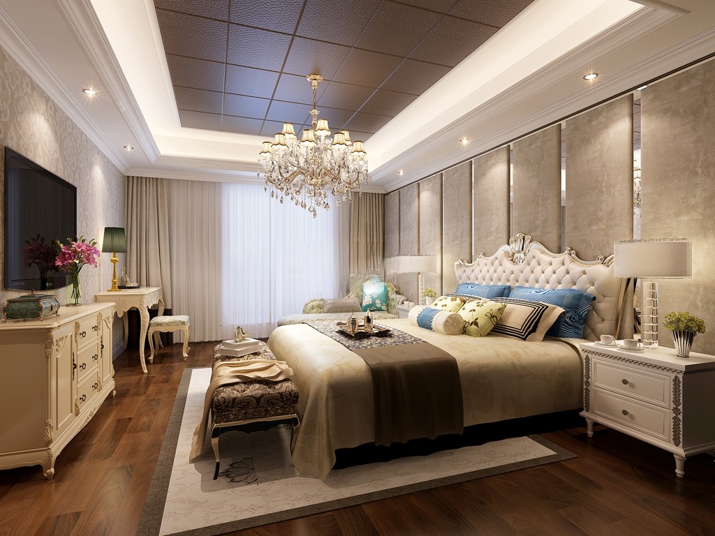 浦东枫丹白露300平欧式风格叠加别墅卧室装修效果图