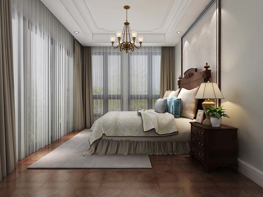 嘉定区波恩风情一期300平美式风格联排别墅卧室装修效果图