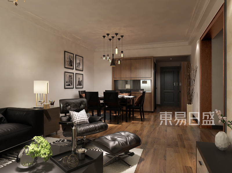 上海昆铁家园110平新中式风格住宅客厅装修效果图