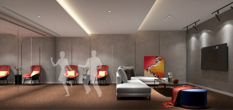 上海金地自在城465平现代简约风格别墅客厅装修效果图