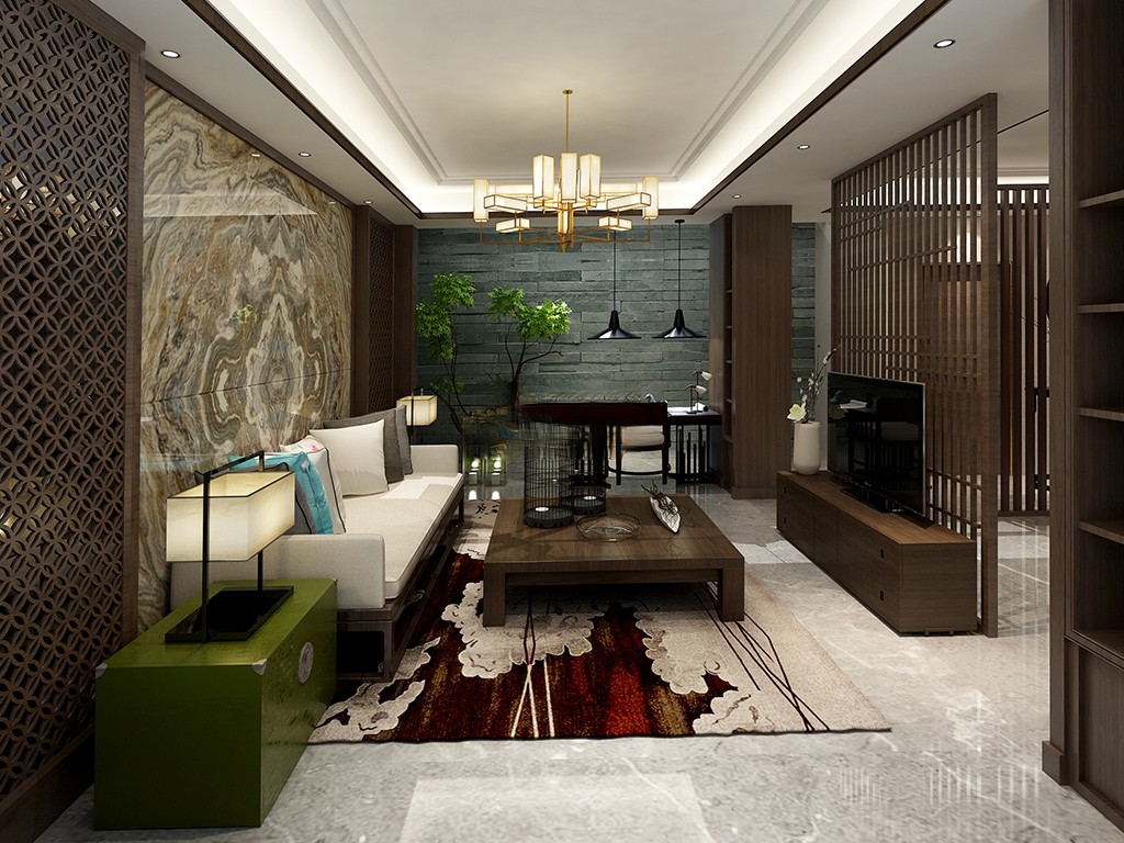松江区法兰西世家450平新中式风格联排别墅地下室装修效果图