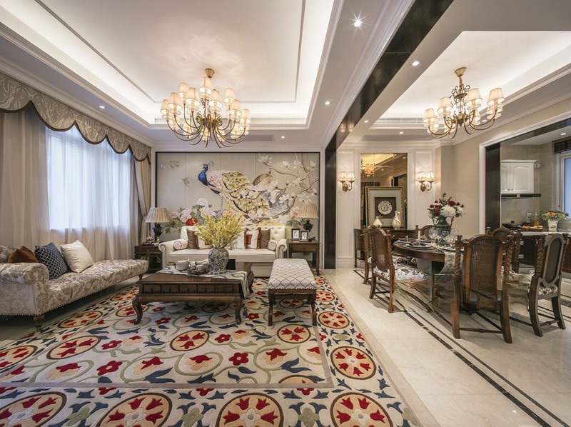 上海红翎台别墅300平美式风格别墅客厅装修效果图