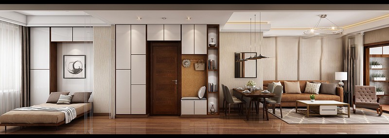 上海东亚阳光里88平现代简约风格二居室客厅装修效果图