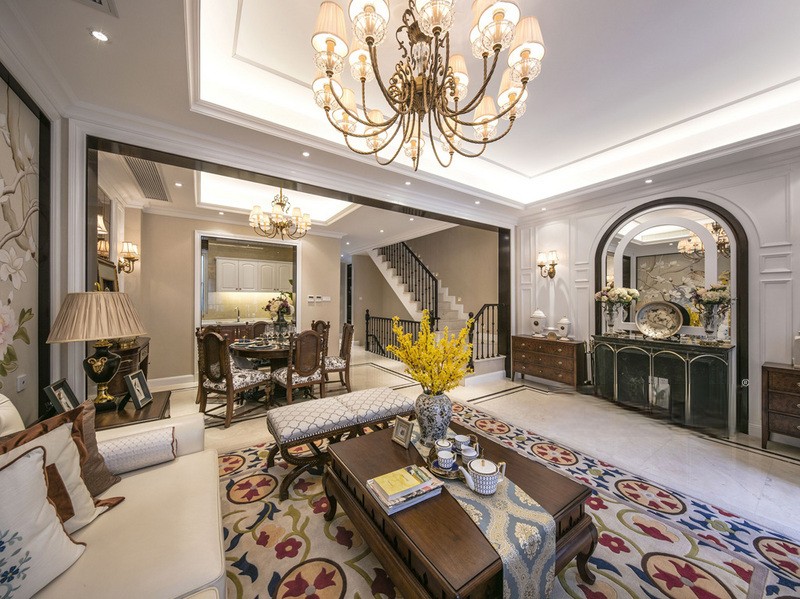 上海红翎台别墅300平美式风格别墅客厅装修效果图
