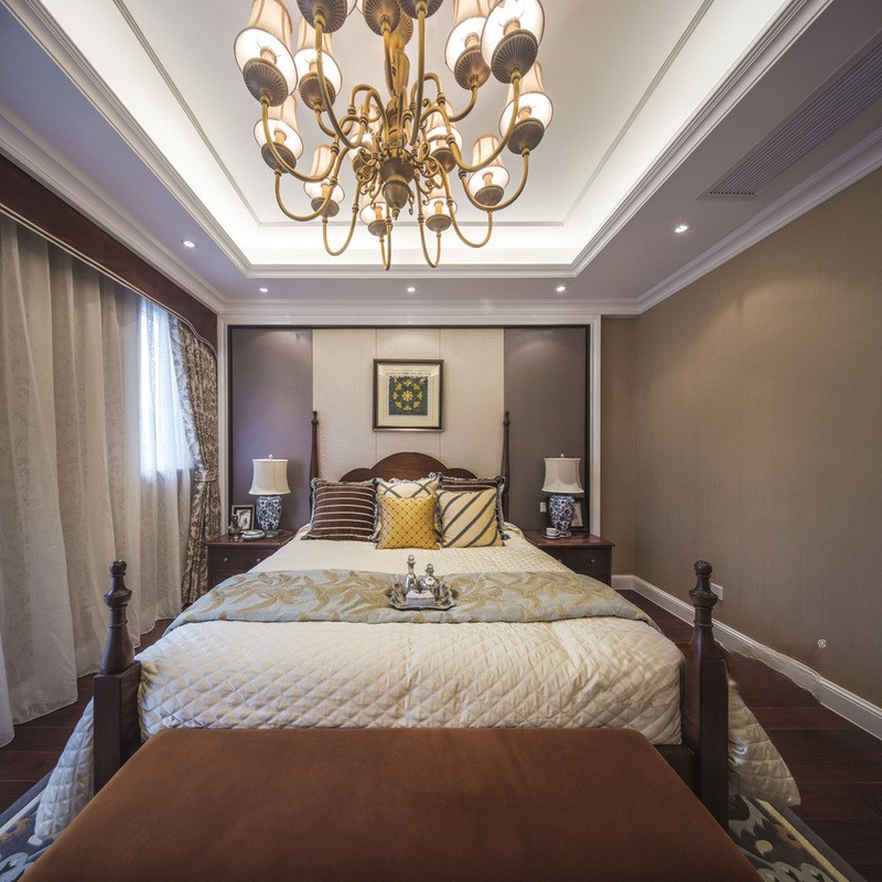 上海红翎台别墅300平美式风格别墅卧室装修效果图