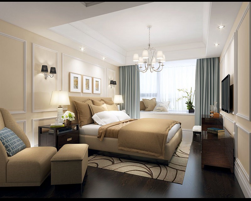 上海上海绿洲香岛135平简美风格住宅卧室装修效果图